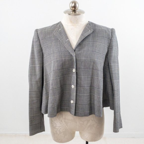 Vintage 80s 4 Wool Houndstooth Print Swing Blazer - Picture 11 of 11